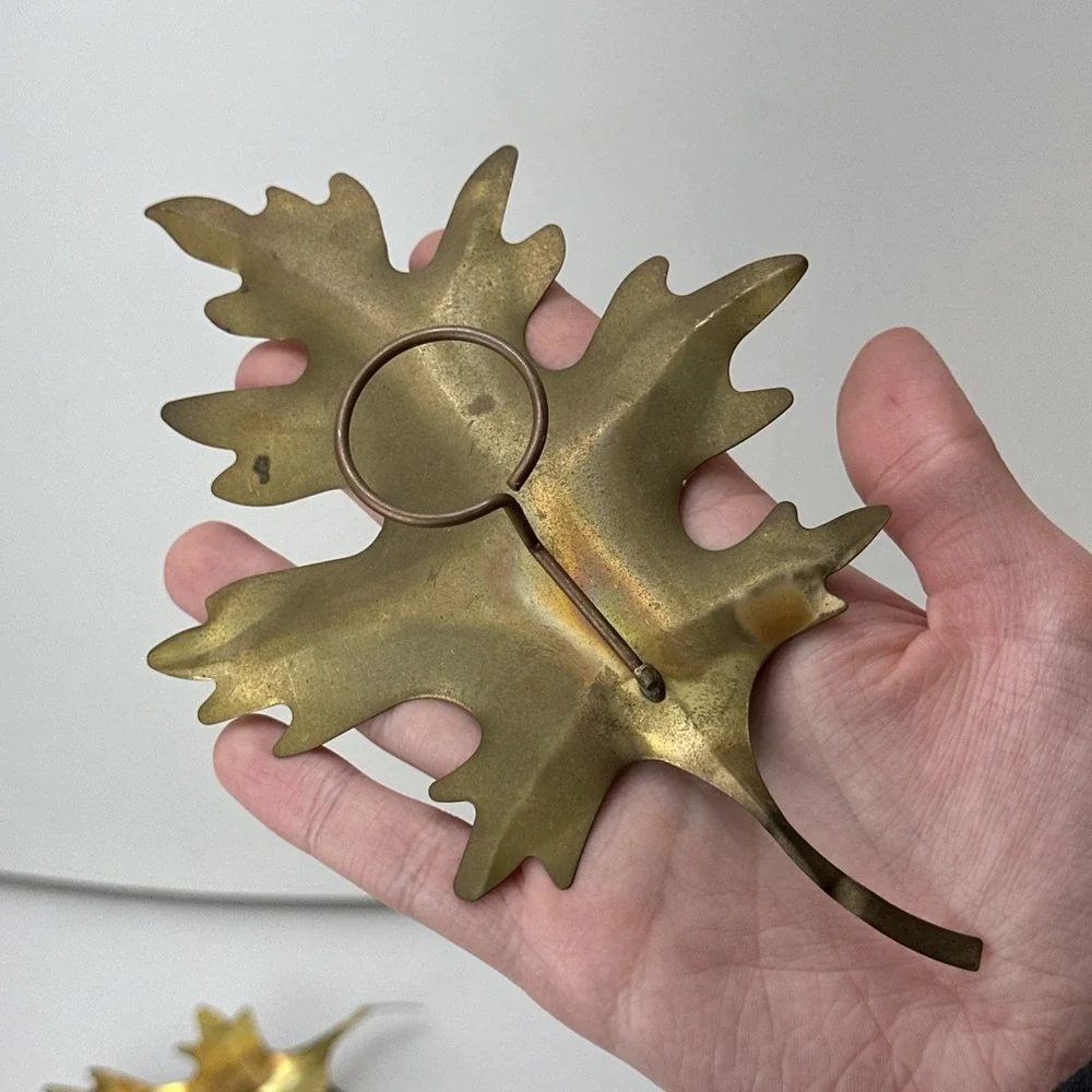 Vintage Fine Brass Oak Leaves Wall Hanging Set 2 Shiny Autumn Fall Home Decor